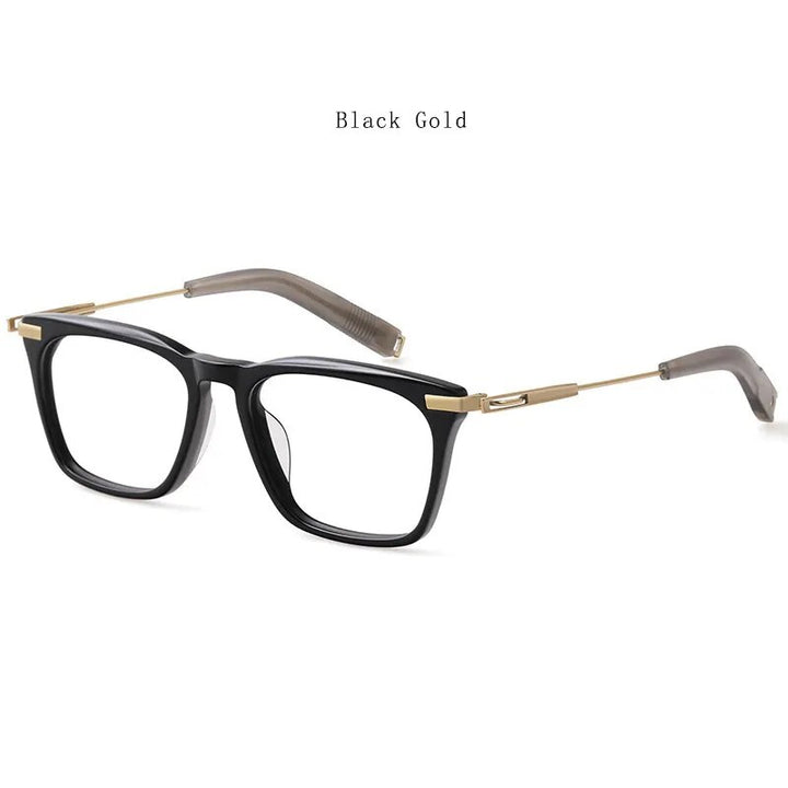 Hdcrafter Men's Full Rim Big Square Titanium Acetate Eyeglasses Dlx403 Full Rim Hdcrafter Eyeglasses Black-Gold  