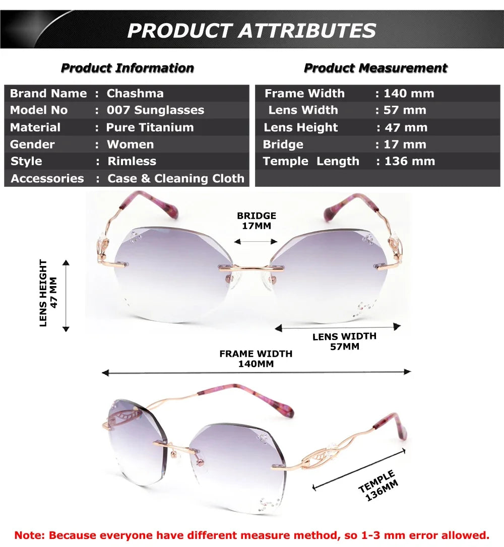 Chashma Women's Rimless Butterfly Oval Titanium Eyeglasses 778007