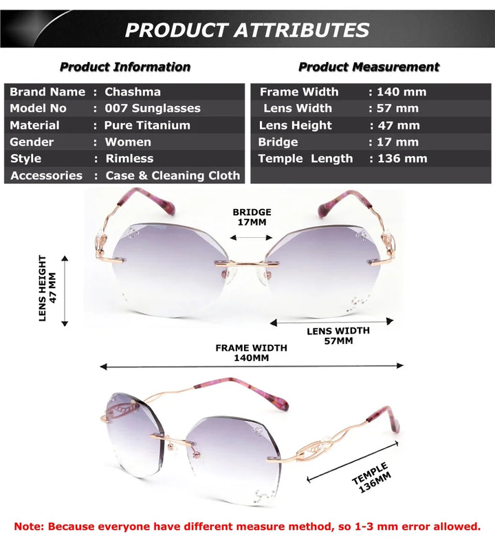 Chashma Women's Rimless Butterfly Oval Titanium Eyeglasses 778007