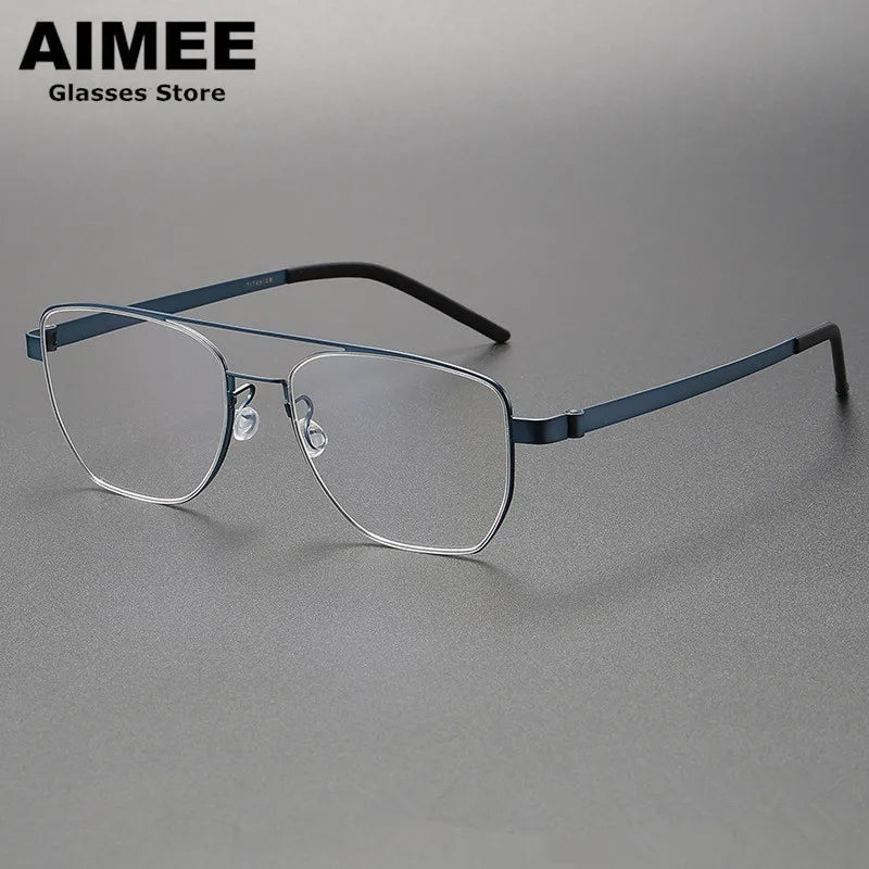 Aimee Unisex Full Rim Square Double Bridge Titanium Eyeglasses 9622 Full Rim Aimee Blue  