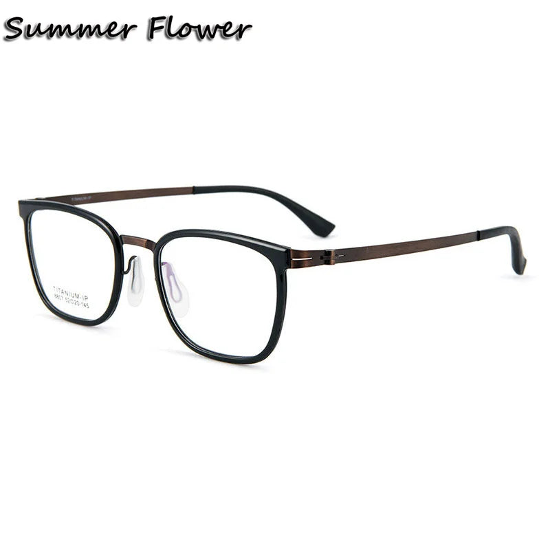 Summer Flower Unisex Full Rim Square Tr 90 Alloy Eyeglasses 88807 Full Rim Summer Flower Black Bronze