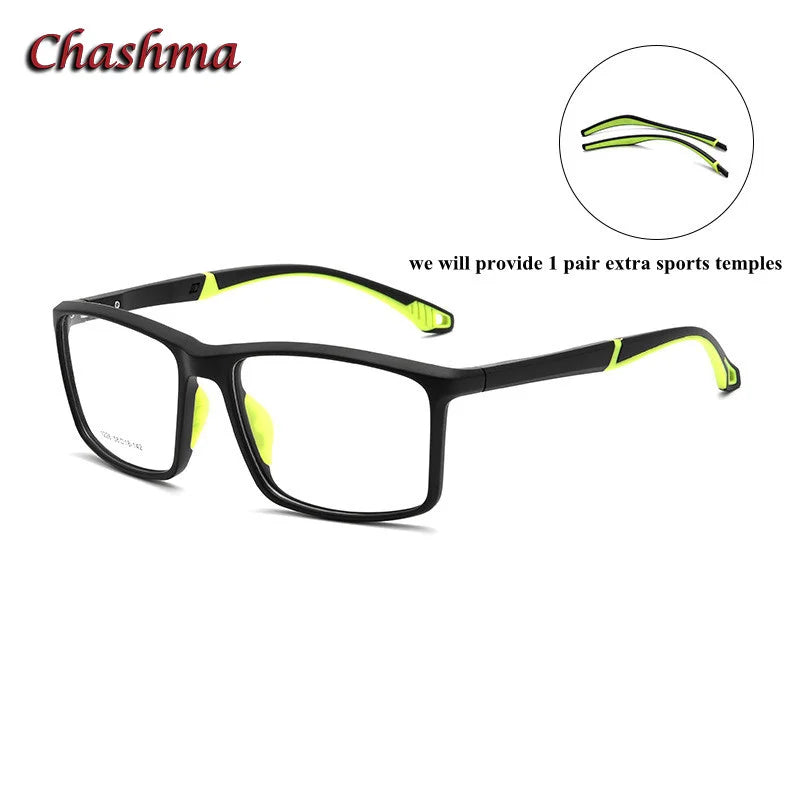 Chashma Ochki Men's Full Rim Square Tr 90 Sport Eyeglasses 1226 Full Rim Chashma Ochki Black Green  