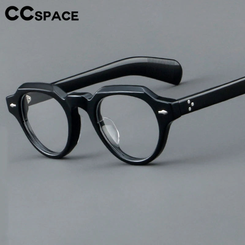 CCspace Women's Full Rim Flat Top Round Acetate Eyeglasses 302359 Full Rim CCspace Black