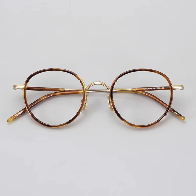 Hewei Unisex Full Rim Round Titanium Eyeglasses 22025 Full Rim Hewei tortoise A  