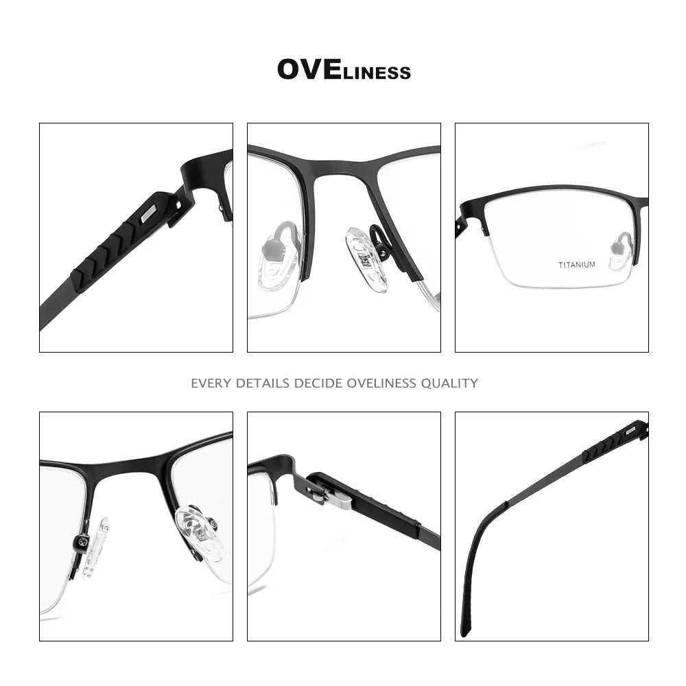 Oveliness Men's Semi Rim Square Titanium Alloy Eyeglasses 49853 Semi Rim Oveliness   