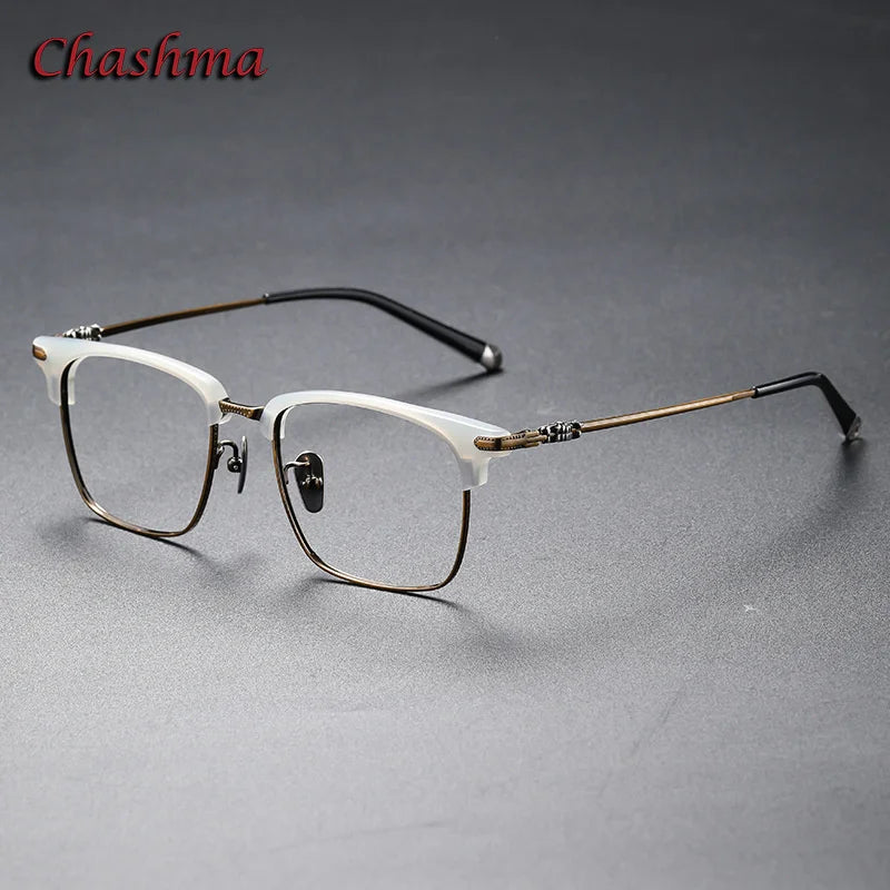 Chashma Ochki Unisex Full Rim Square Acetate Titanium Eyeglasses 19339 Full Rim Chashma Ochki Transparent Gray  