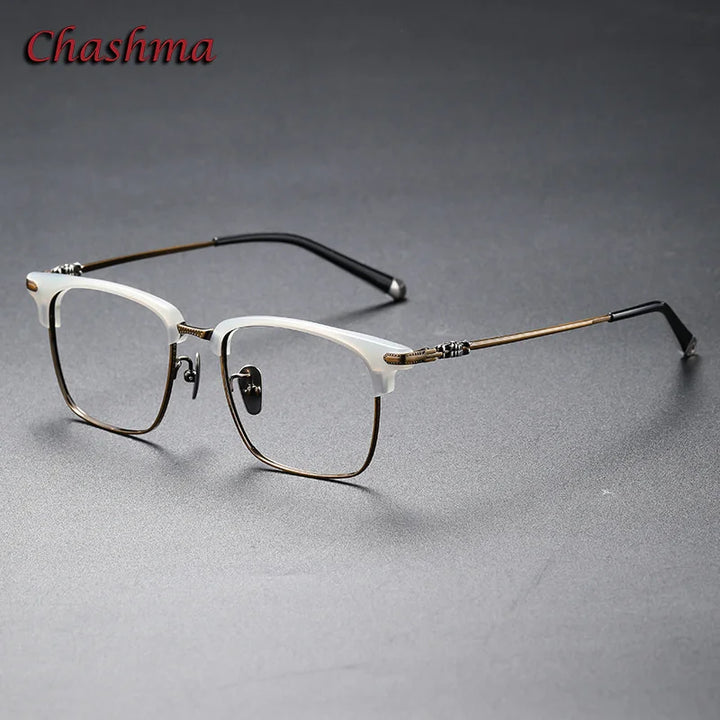 Chashma Ochki Unisex Full Rim Square Acetate Titanium Eyeglasses 19339 Full Rim Chashma Ochki Transparent Gray  