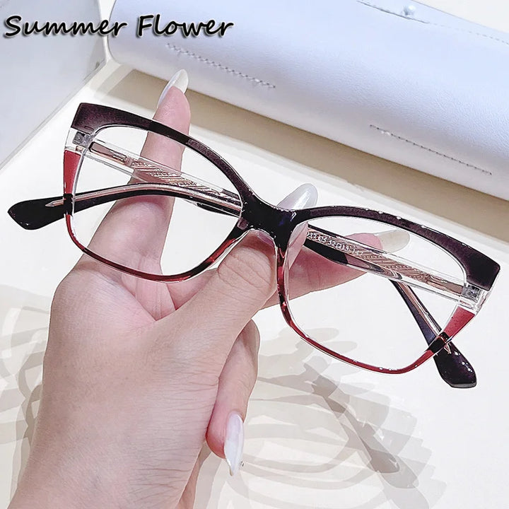 Summer Flower Women's Full Rim Square Cat Eye Tr 90 Titanium Eyeglasses 76037 Full Rim Summer Flower C4