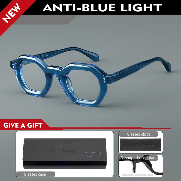 Vicky Unisex Full Rim Flat Top Hexagon Acetate Reading Glasses 629002