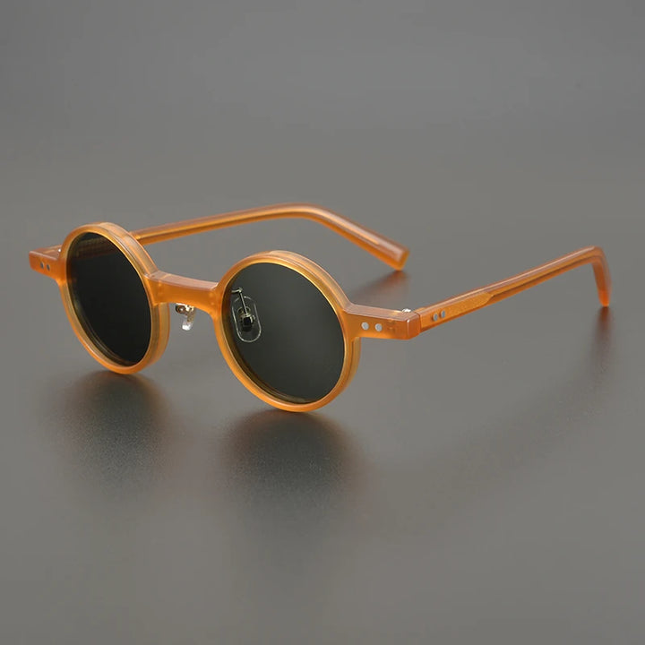 Black Mask Men's Full Rim Small Round Polarized Acetate Sunglasses 19177 Sunglasses Black Mask Orange Black 