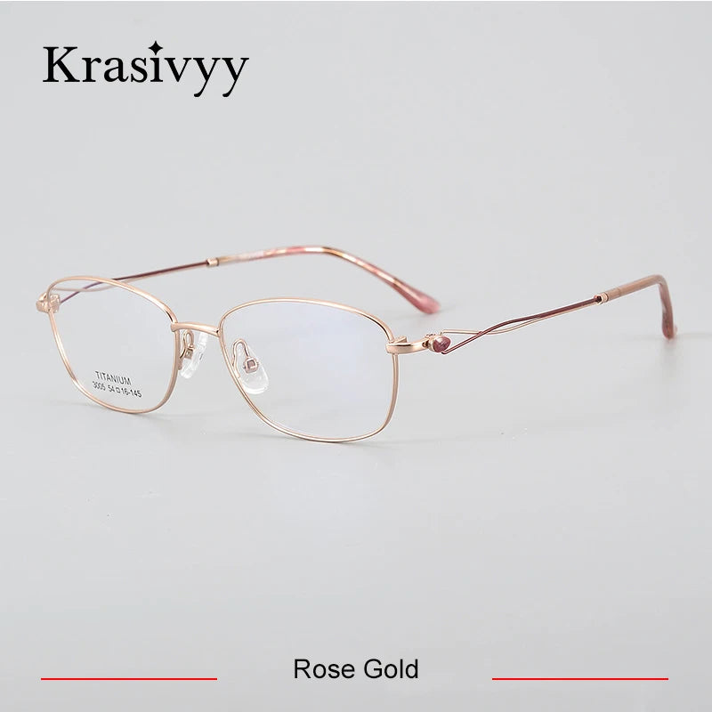 Krasivyy Women's Full Rim Oval SquareTitanium Eyeglasses 443005 Full Rim Krasivyy Rose Gold CN 