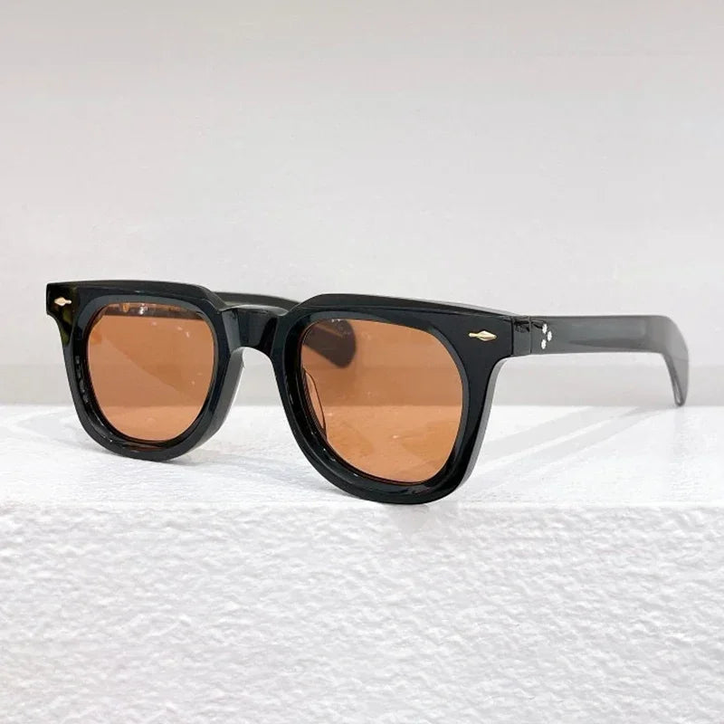Hewei Unisex Full Rim Square Acetate Sunglasses 0021 Sunglasses Hewei black-orange as picture 
