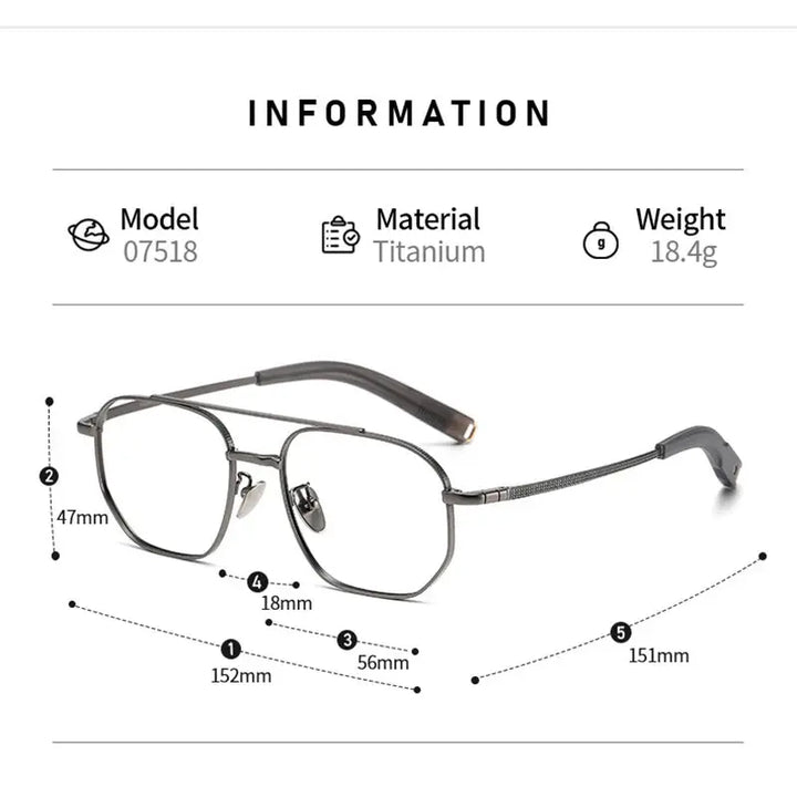 Hdcrafter Mens Full Rim Double Bridge Polygon Titanium Frames 075180 — view 2 | Hdcrafter Eyeglasses at FuzWeb