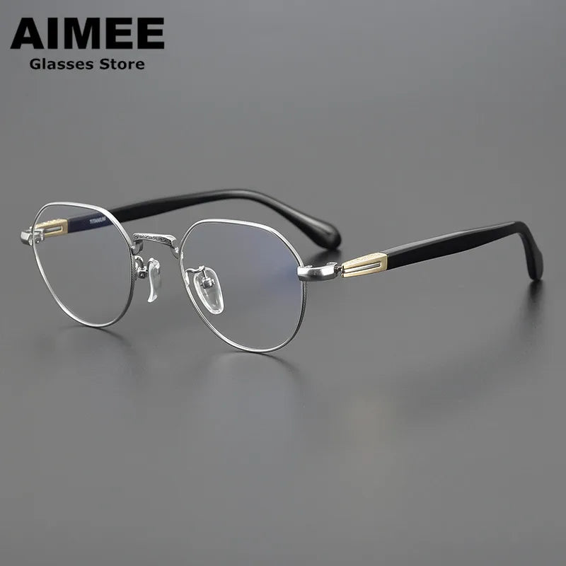 Aimee Unisex Full Rim Flat Top Oval Titanium Acetate Eyeglasses 111993 Full Rim Aimee Black-Silver  