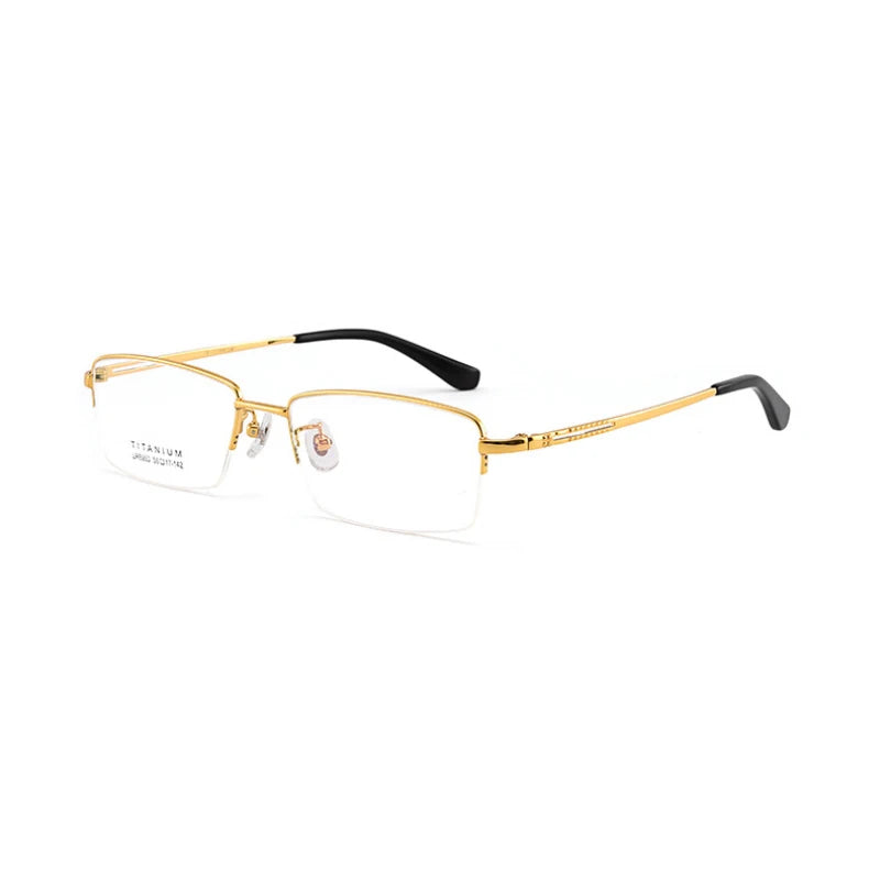 Hotochki Men's Semi Rim Polygon Square Titanium Eyeglasses 98953 Semi Rim Hotochki Gold