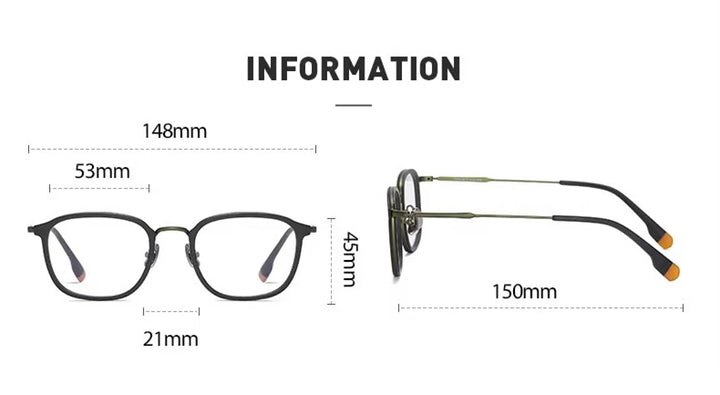 Black Mask Men's Full Rim Square Titanium Acetate Eyeglasses 366808