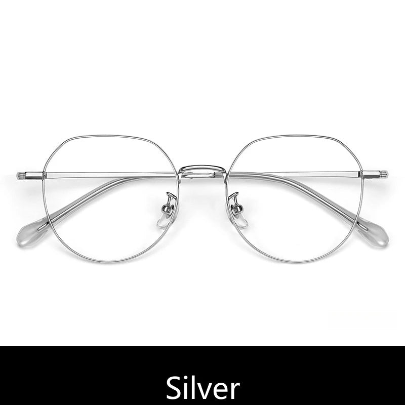 Yimaruili Unisex Full Rim Flat Top Oval Titanium Alloy Eyeglasses 3244 Full Rim Yimaruili Eyeglasses Silver 1  