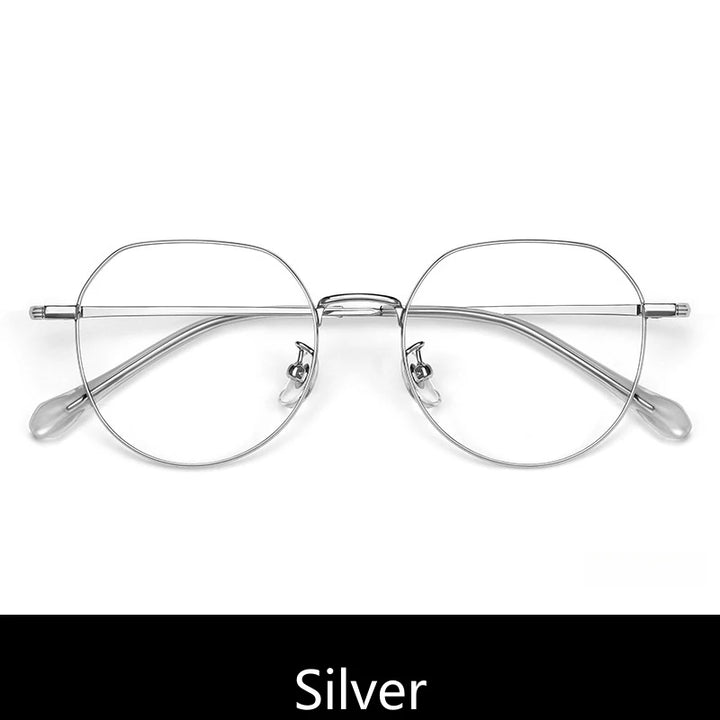 Yimaruili Unisex Full Rim Flat Top Oval Titanium Alloy Eyeglasses 3244 Full Rim Yimaruili Eyeglasses Silver 1  