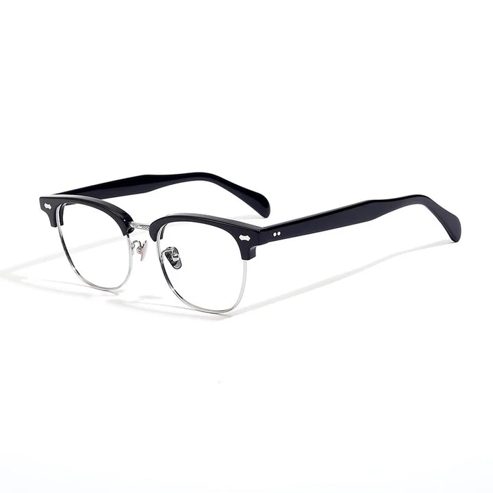 Black Mask Unisex Full Rim Big Square Titanium Acetate Eyeglasses 49010 Full Rim Black Mask Black-Silver