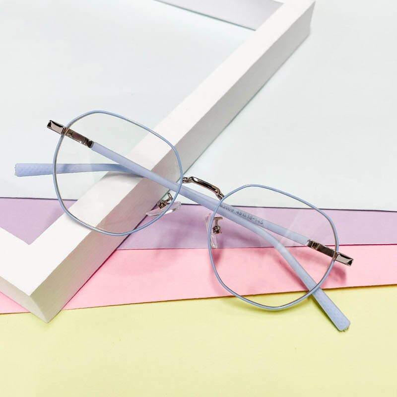 CCspace Unisex Youth Full Rim Polygon Alloy Eyeglasses 56567 Full Rim CCspace C4BlueSilver  