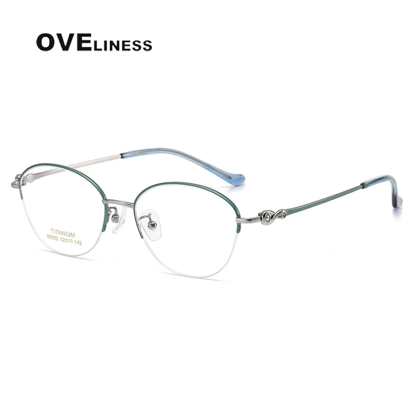 Oveliness Women's Semi Rim Oval Titanium Eyeglasses 196002 Semi Rim Oveliness cyan silver  