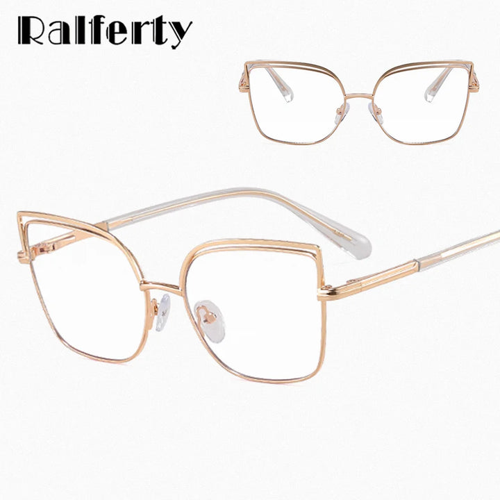 Ralferty Women's Full Rim Square Cat Eye Acetate Alloy Eyeglasses 82148 Full Rim Ralferty   