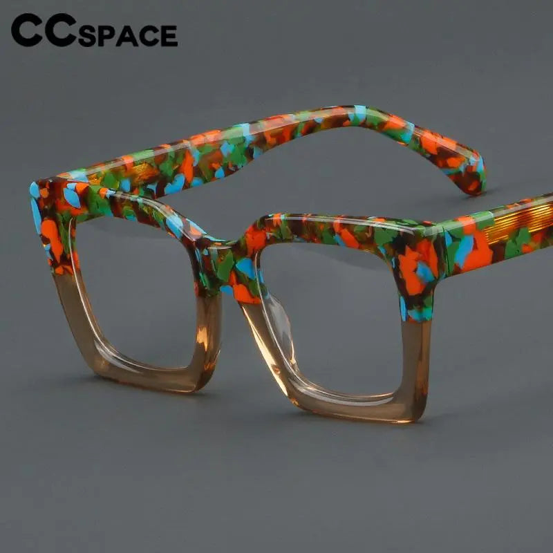 CCspace Unisex Full Rim Large Square Acetate Eyeglasses 56909 Full Rim CCspace   