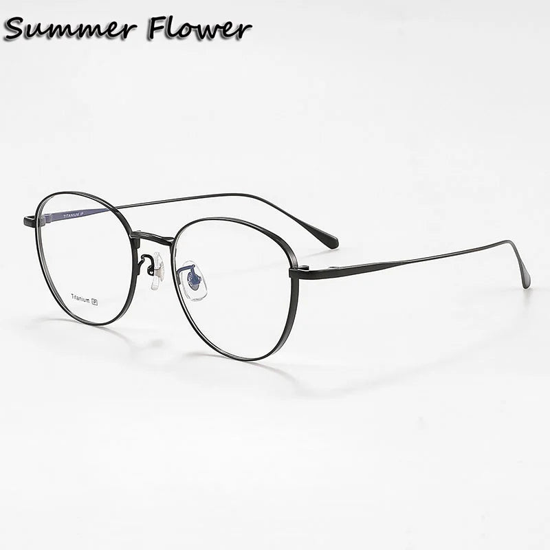 Summer Flower Women's Full Rim Oval Round Titanium Eyeglasses 87018 Full Rim Summer Flower Black