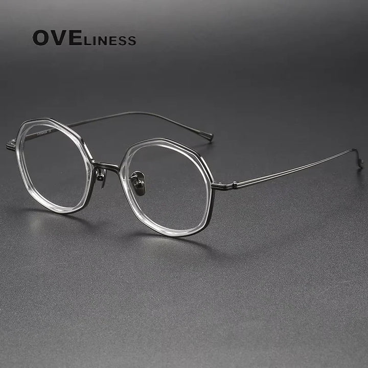 Oveliness Unisex Full Rim Polygon Titanium Acetate Eyeglasses 21135 Full Rim Oveliness clear gun  