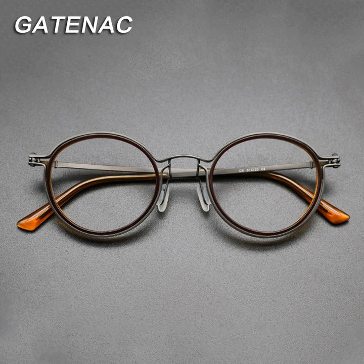 Gatenac Unisex Full Rim Round Titanium Acetate Eyeglasses Gxyj639 Full Rim Gatenac   