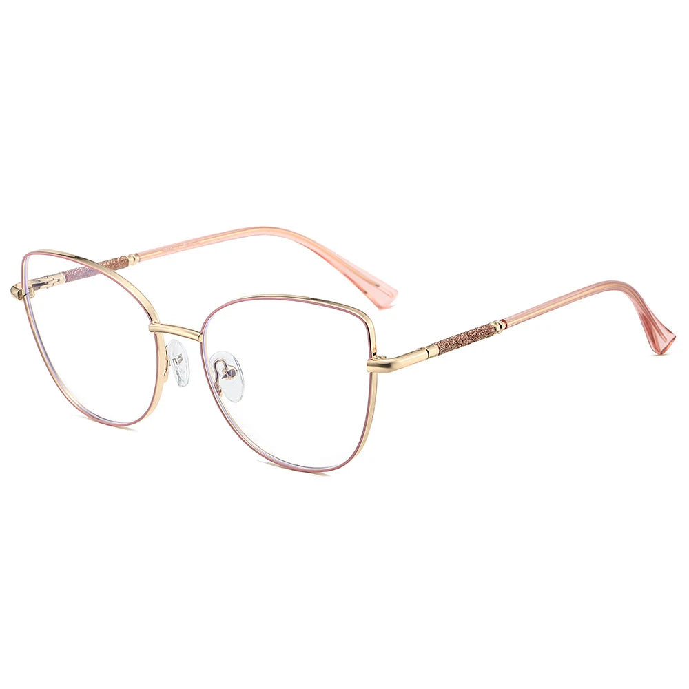 KatKani Women's Full Rim Square Cat Eye Alloy Eyeglasses 26073 Full Rim KatKani Eyeglasses Pink  Gold  