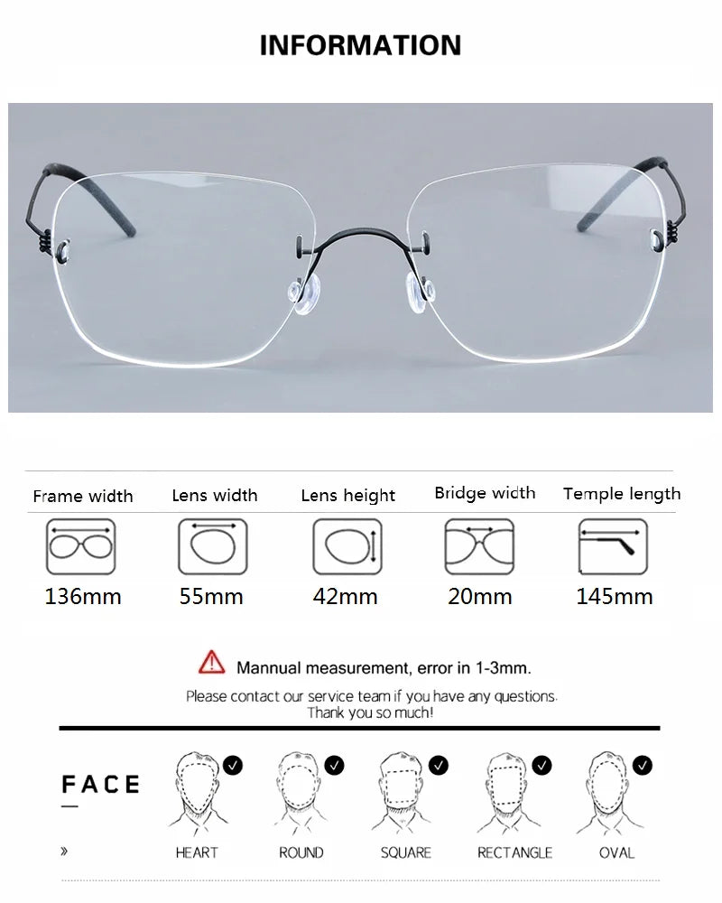 Aimee Women's Rimless Square Screwless Titanium Eyeglasses 92487 Rimless Aimee