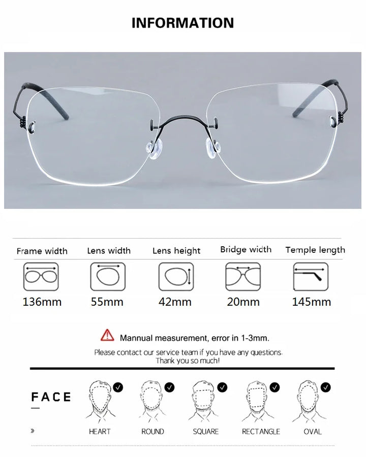 Aimee Women's Rimless Square Screwless Titanium Eyeglasses 92487 Rimless Aimee