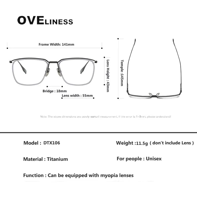 Oveliness Unisex Full Rim Square Titanium Acetate Eyeglasses 42106 Full Rim Oveliness   