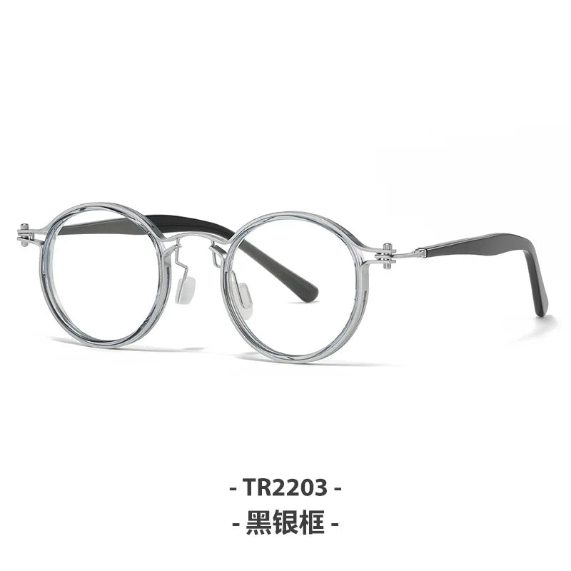 Zirosat Unisex Full Rim Square Round Acetate Titanium Eyeglasses 92202