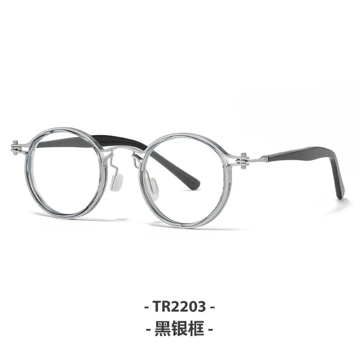 Zirosat Unisex Full Rim Square Round Acetate Titanium Eyeglasses 92202