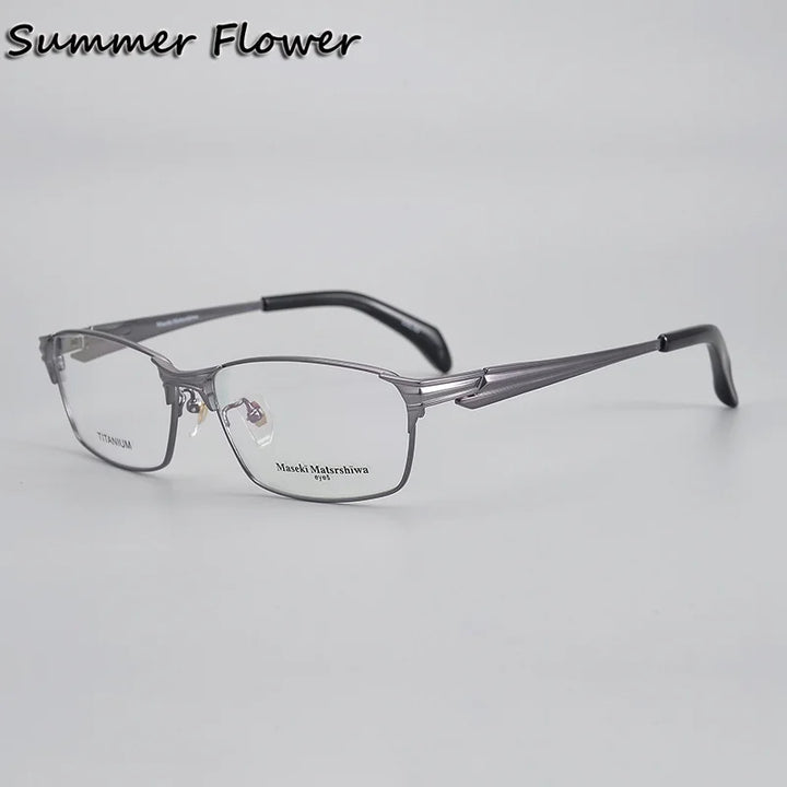 Summer Flower Unisex Full Rim Polygon Square Titanium Eyeglasses 81230 Full Rim Summer Flower Gray Silver