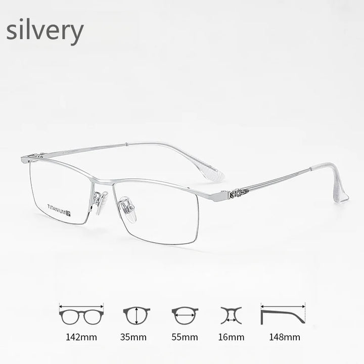 KatKani Mens Semi Rim Square Titanium Eyeglasses 88039 Semi Rim KatKani Eyeglasses Silver  
