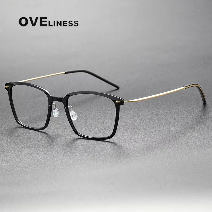 Oveliness Unisex Full Rim Square Titanium Acetate Eyeglasses 6536 Full Rim Oveliness black gold