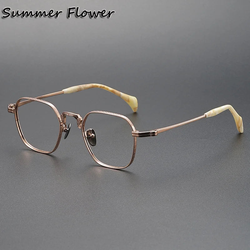 Summer Flower Unisex Full Rim Big Polygon Titanium Eyeglasses 680866