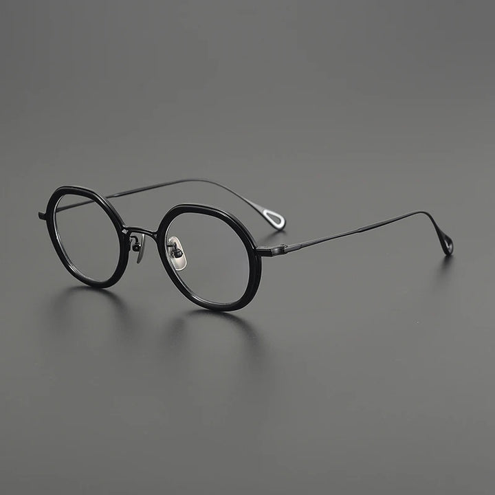 Gatenac Women's Full Rim Flat Top Round Acetate Titanium Eyeglasses G1584
