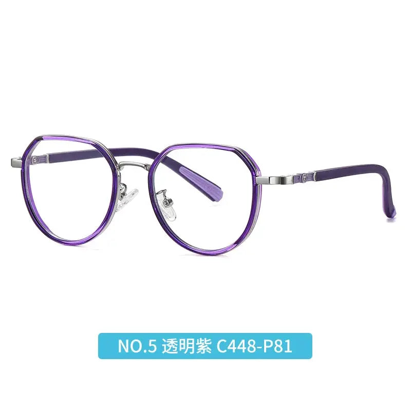 Vicky Youth Unisex Full Rim Flat Top Round Tr 90 Titanium Eyeglasses 5126.