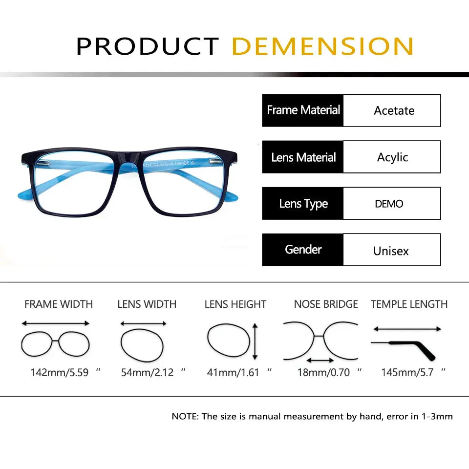 Esnbie 602224 Unisex Full Rim Brow Line Square Acetate Frames Esnbie