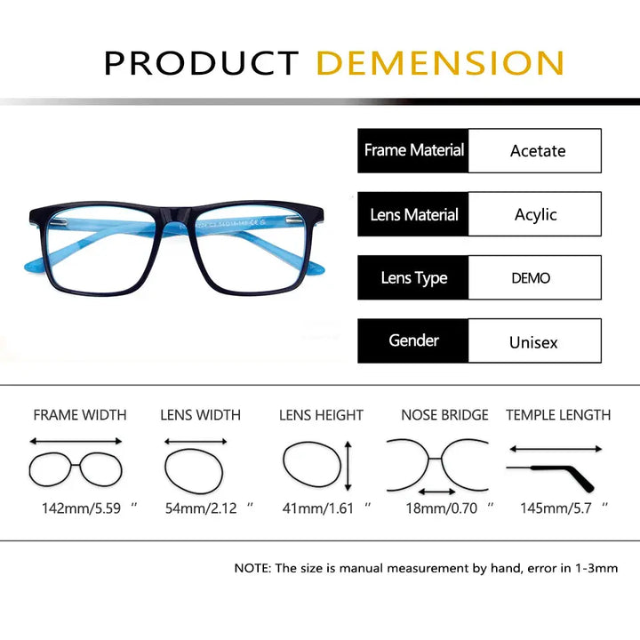 Esnbie 602224 Unisex Full Rim Brow Line Square Acetate Frames — view 2 | Esnbie at FuzWeb