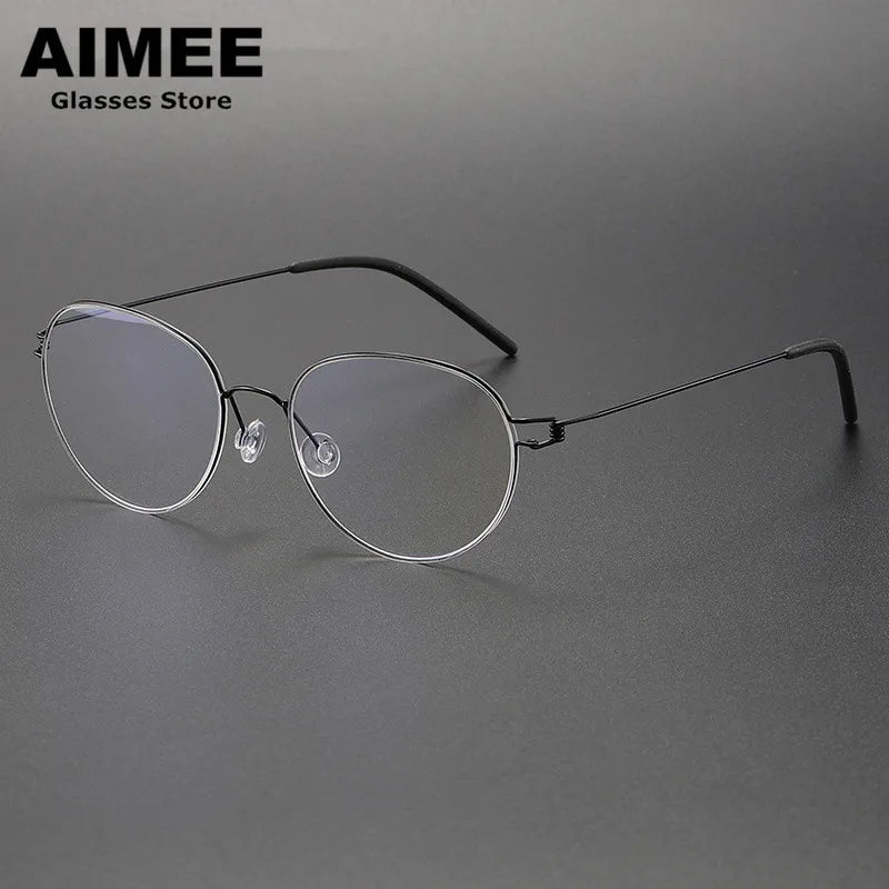 Aimee Unisex Full Rim Oval Round Screwless Titanium Eyeglasses 4352 Full Rim Aimee Black  