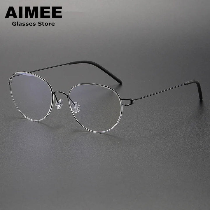 Aimee Unisex Full Rim Oval Round Screwless Titanium Eyeglasses 4352 Full Rim Aimee Black  