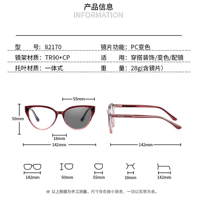 Reven Jate Women's Full Rim Oval Tr 90 Photochromic Eyeglasses 382170