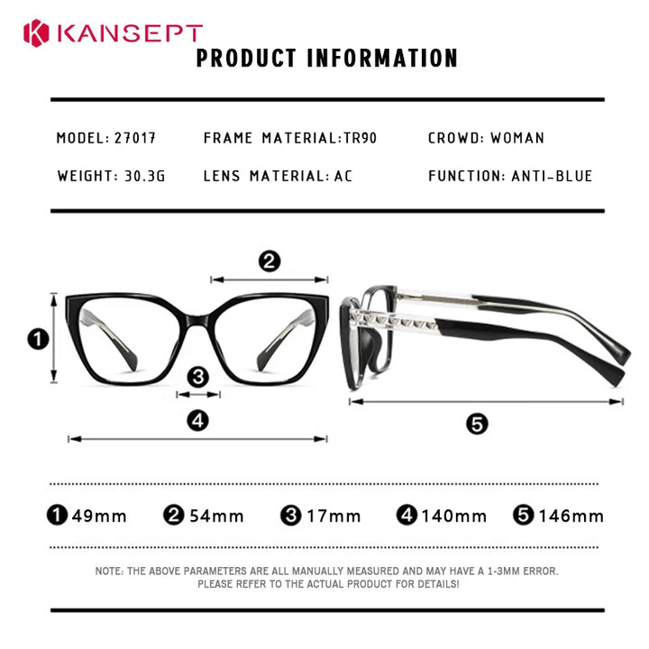Kansept Women's Full Rim Square Tr 90 Alloy Reading Glasses 727017