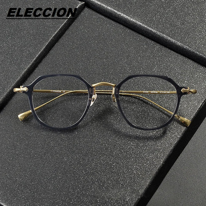 Eleccion Unisex Full Rim Polygon Acetate Titanium Eyeglasses 81036 Full Rim Eleccion