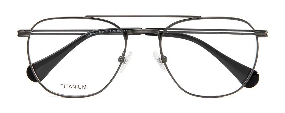 Esnbie Unisex Full Rim Square Double Bridge Titanium Eyeglasses 243129